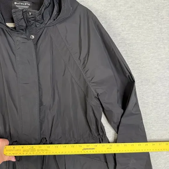 Athleta Size Large Windout Jacket Long Rain Coat Black Hooded - Picture 5 of 12